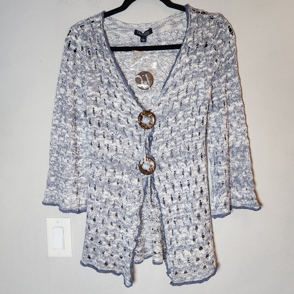 New Chadwicks Of Boston Knit Blue White Cardigan Chunky Button Small NWOTS